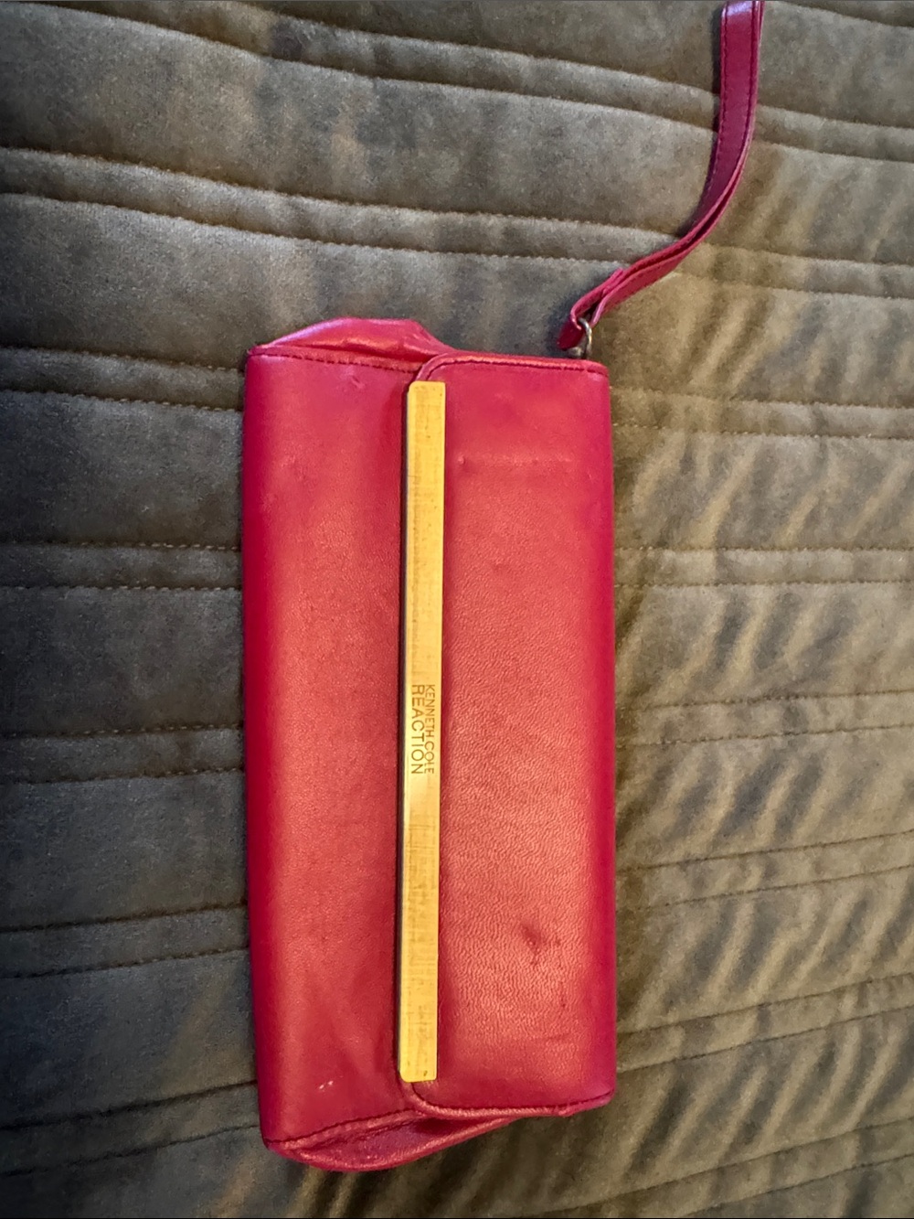 Vintage Kenneth Cole Reaction red Wristlet Clutch with Gold Accent